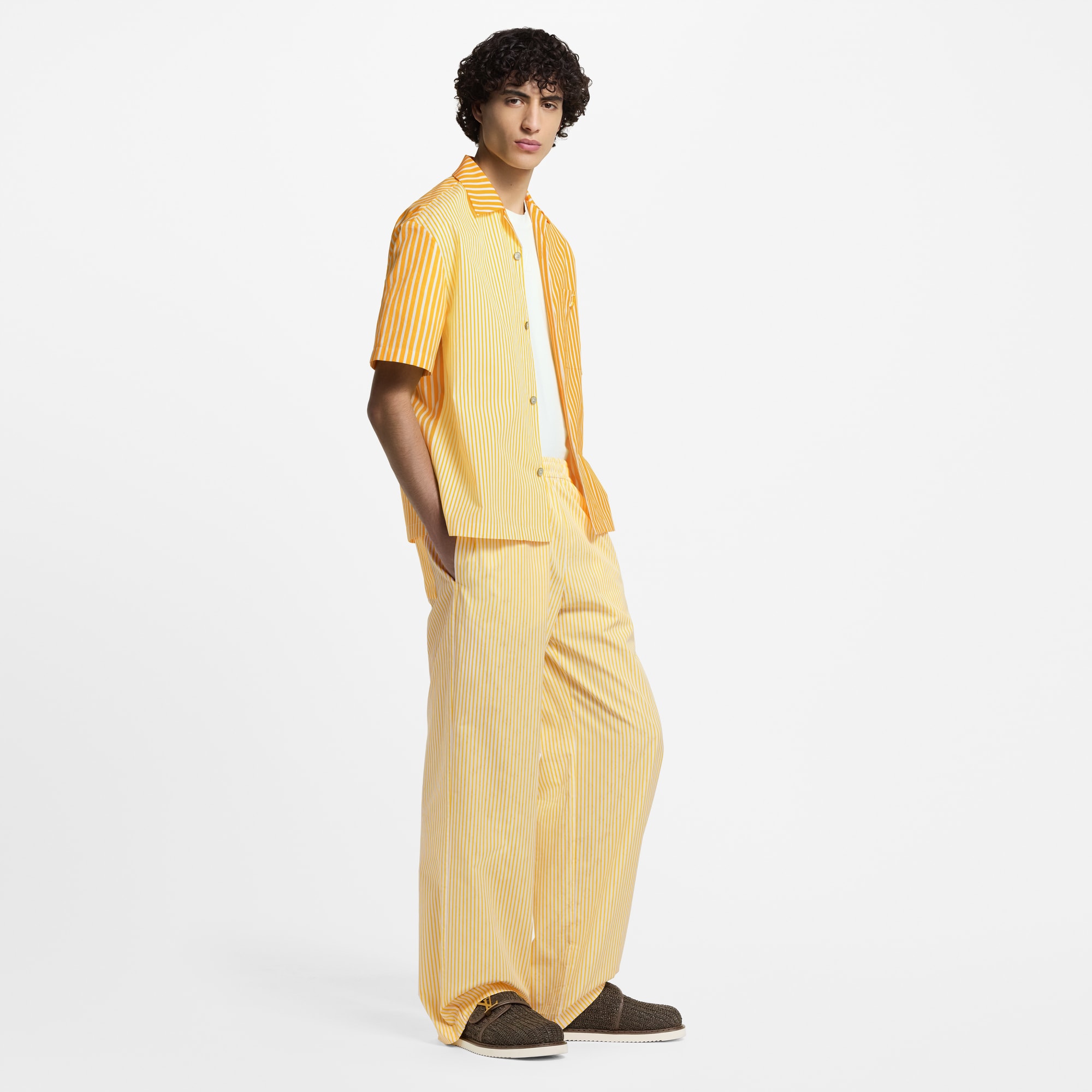 Monogram Striped Patchwork Short-Sleeved Shirt  in Men