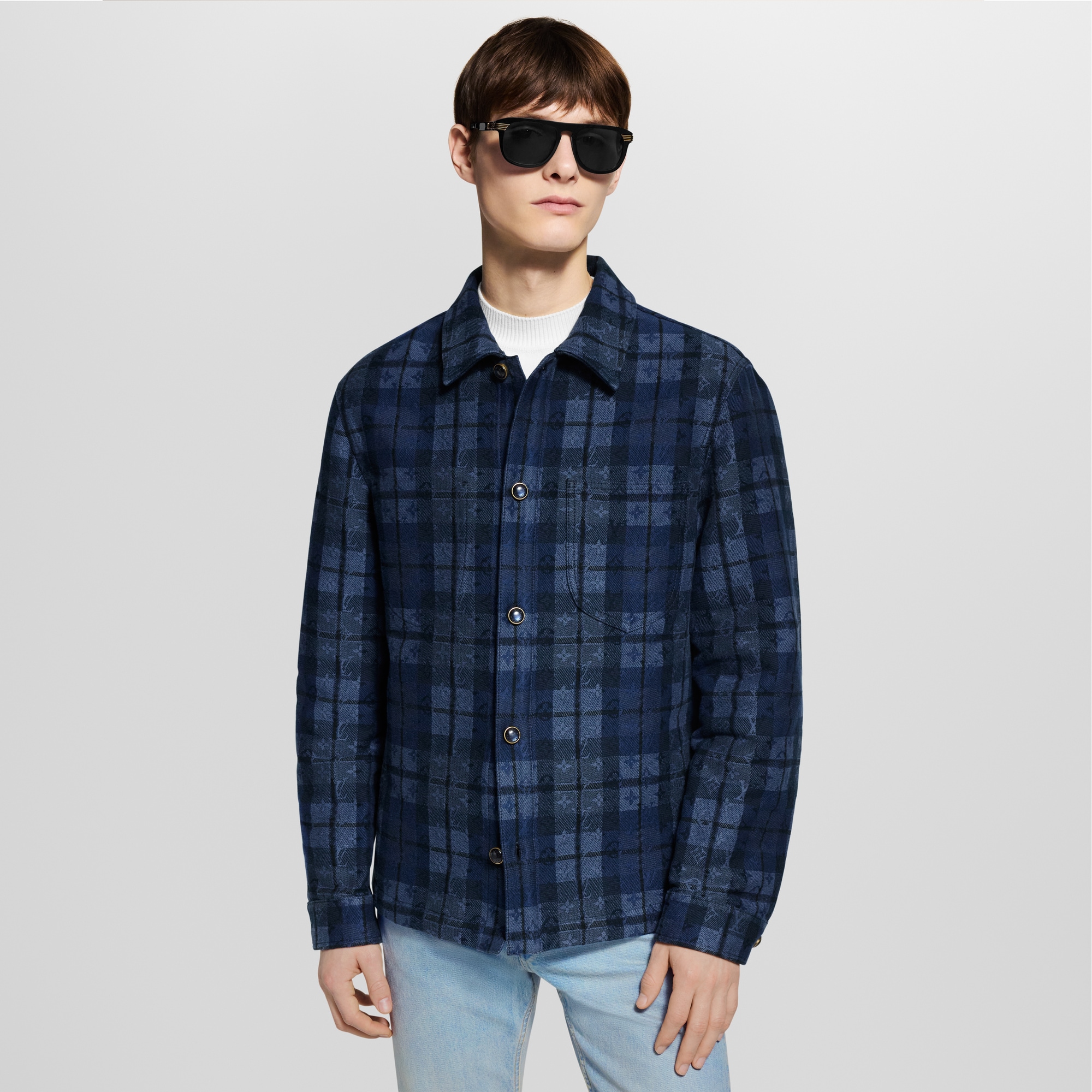 Monogram Tartan Denim Overshirt  in Men