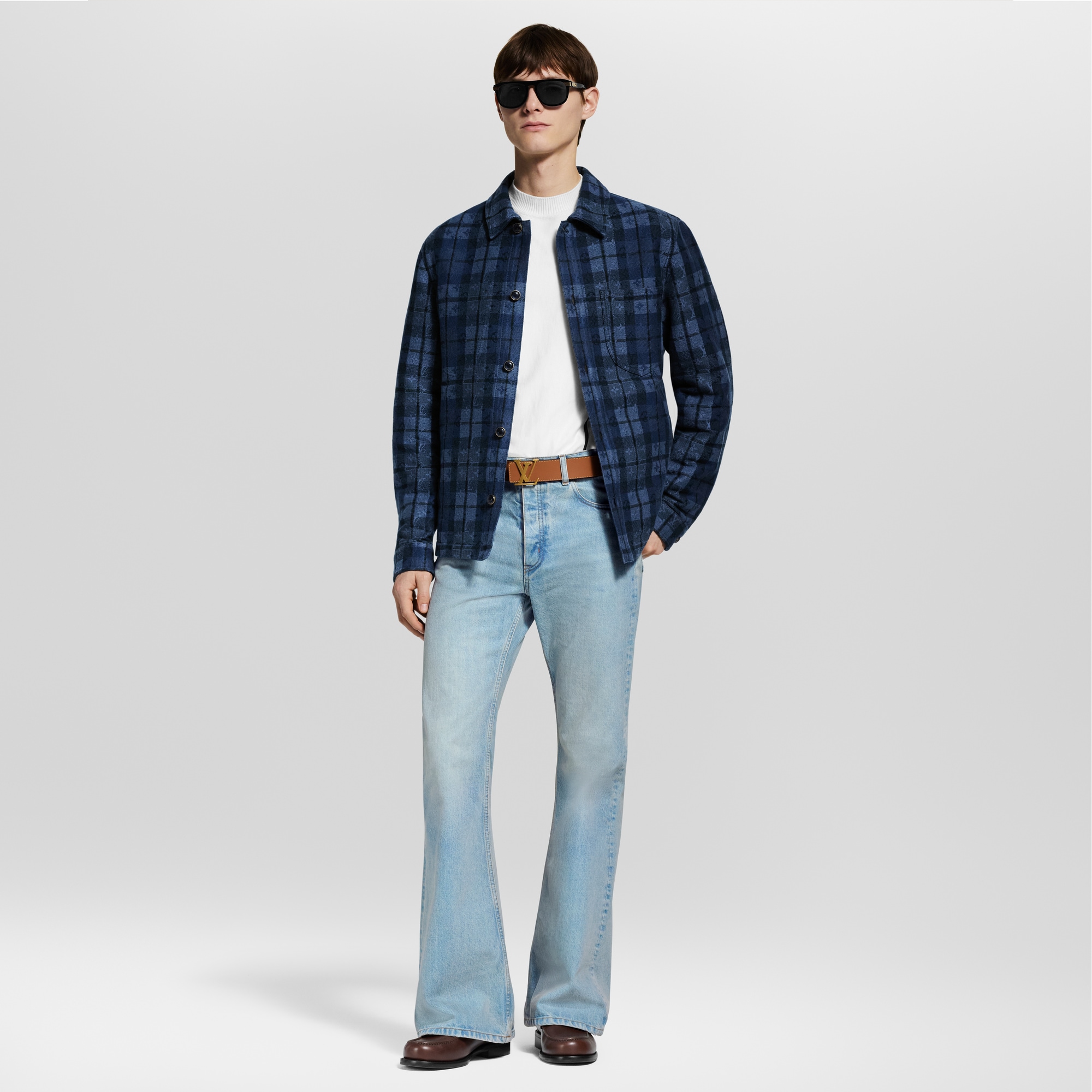 Monogram Tartan Denim Overshirt  in Men