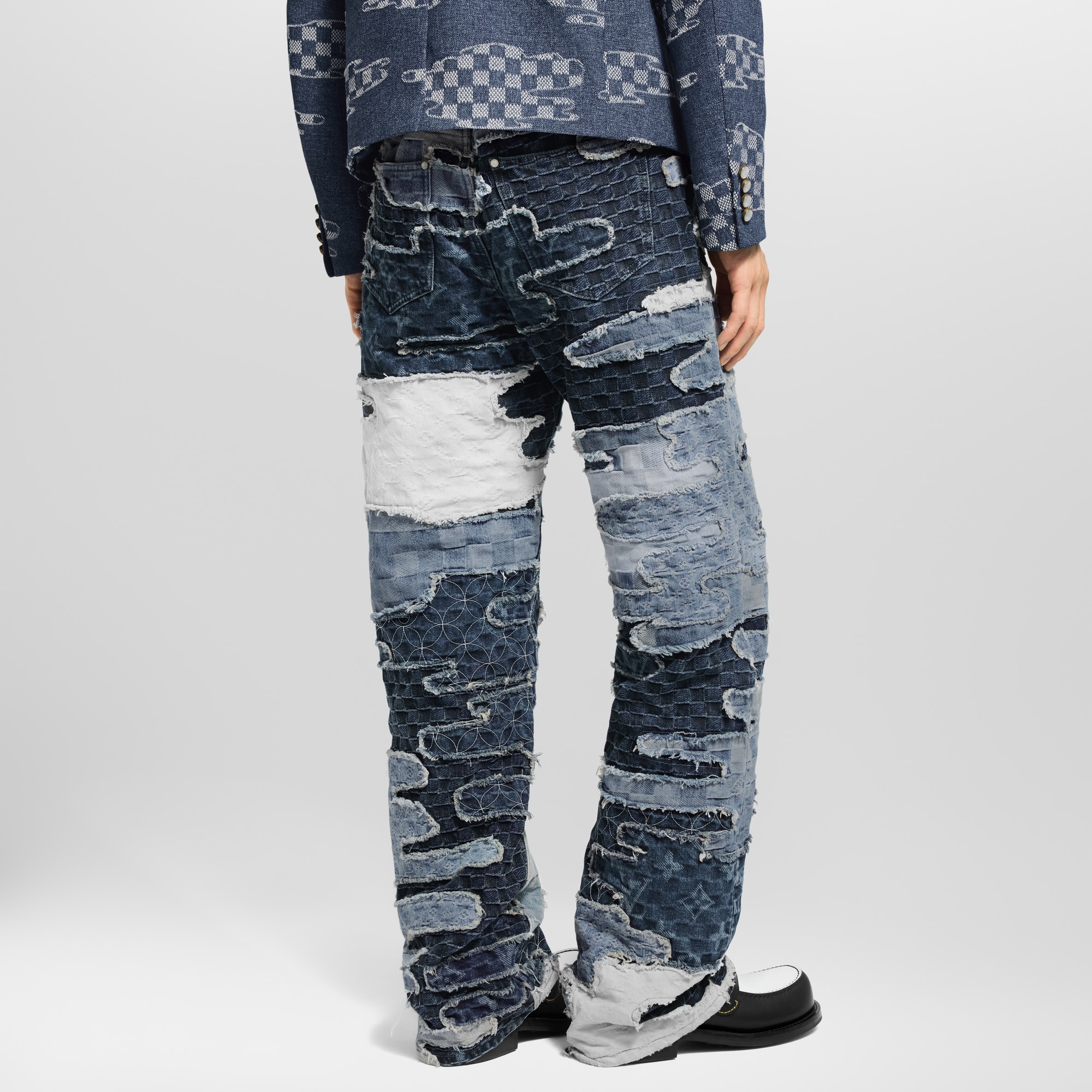 Patchwork Denim Skate Pants  in Men