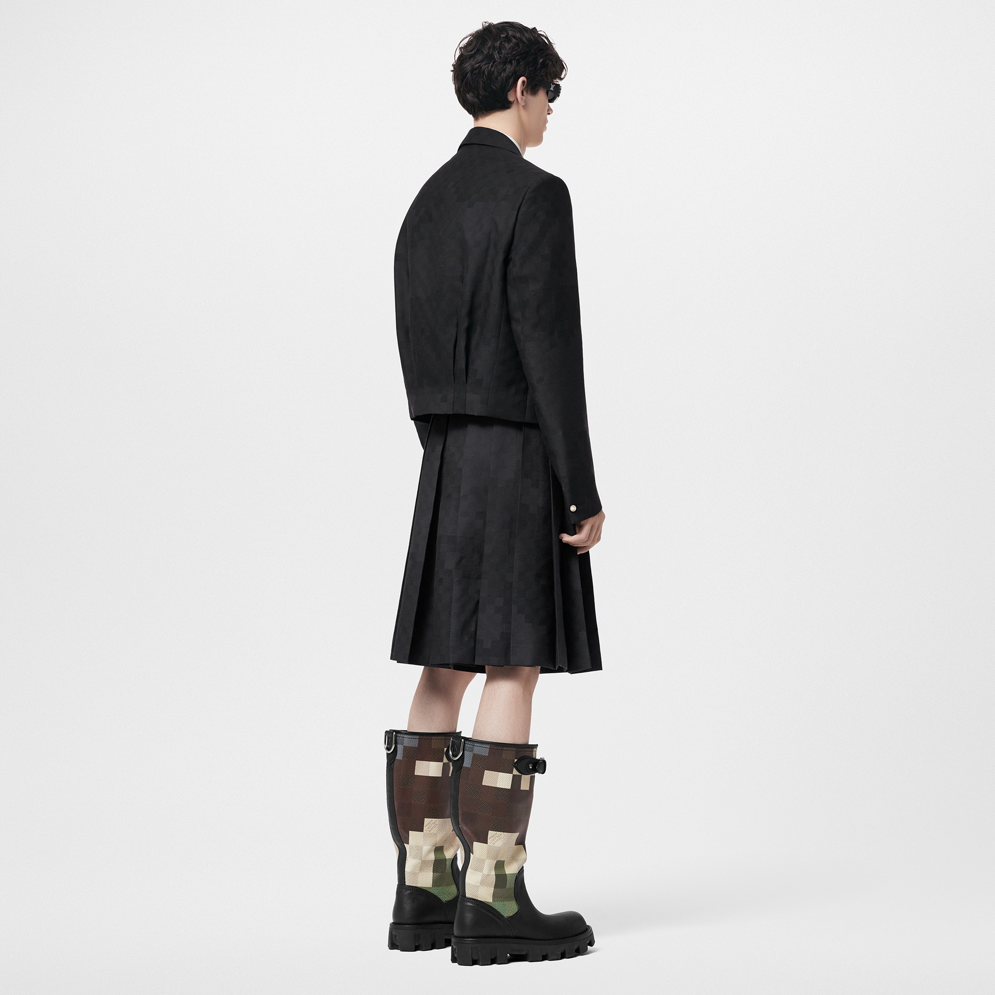 Pleated Silk And Wool Blend Damier Shorts  in Men