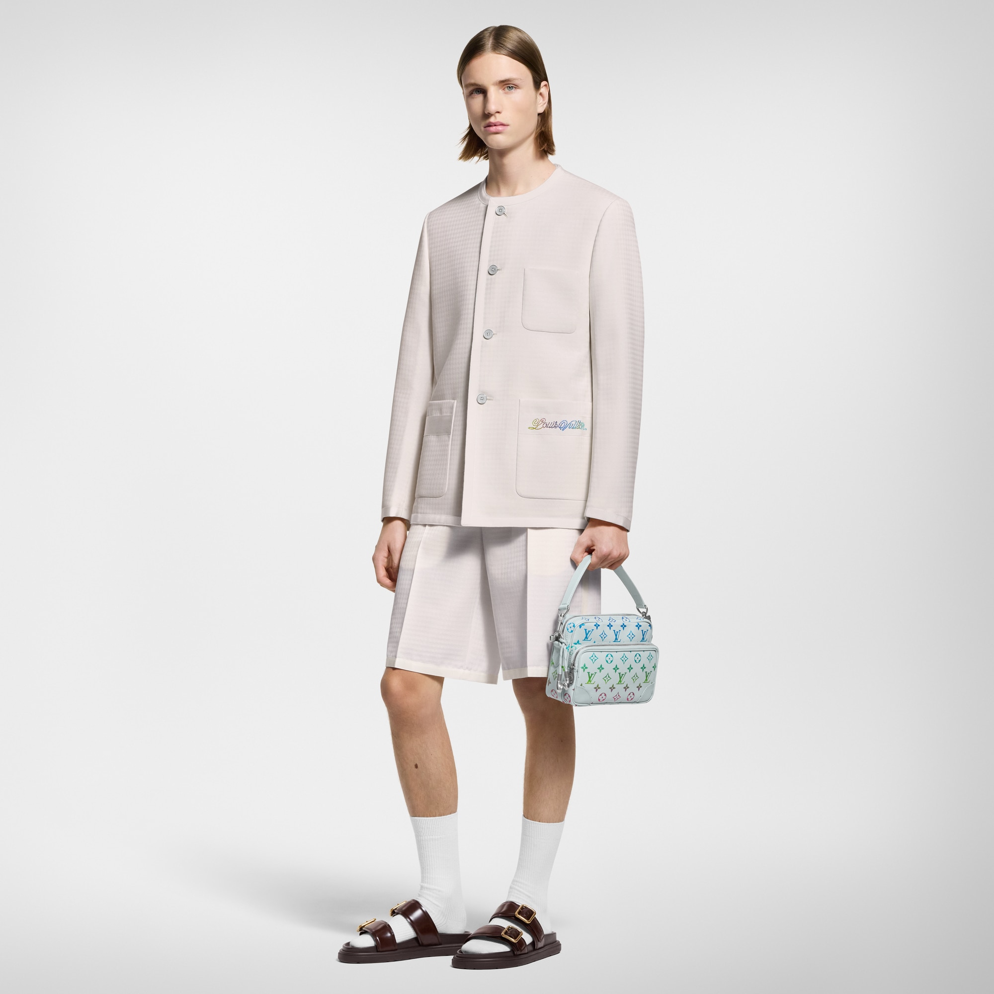 Preppy Collarless Wool Jacket  in Men