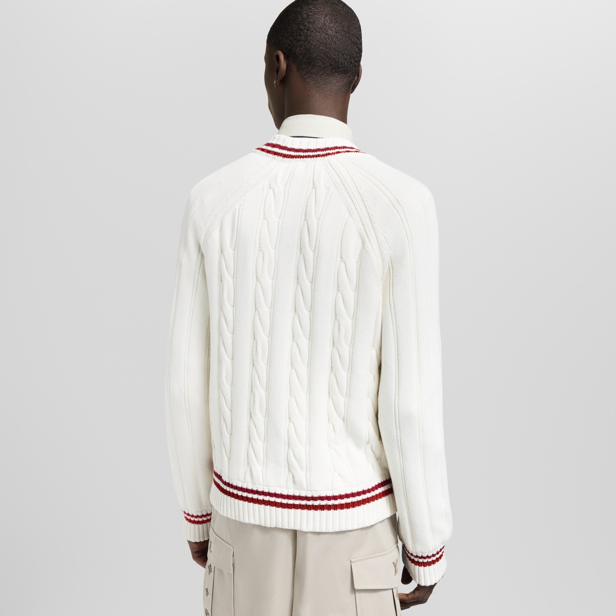 Preppy V-Neck Cable Pullover  in Men