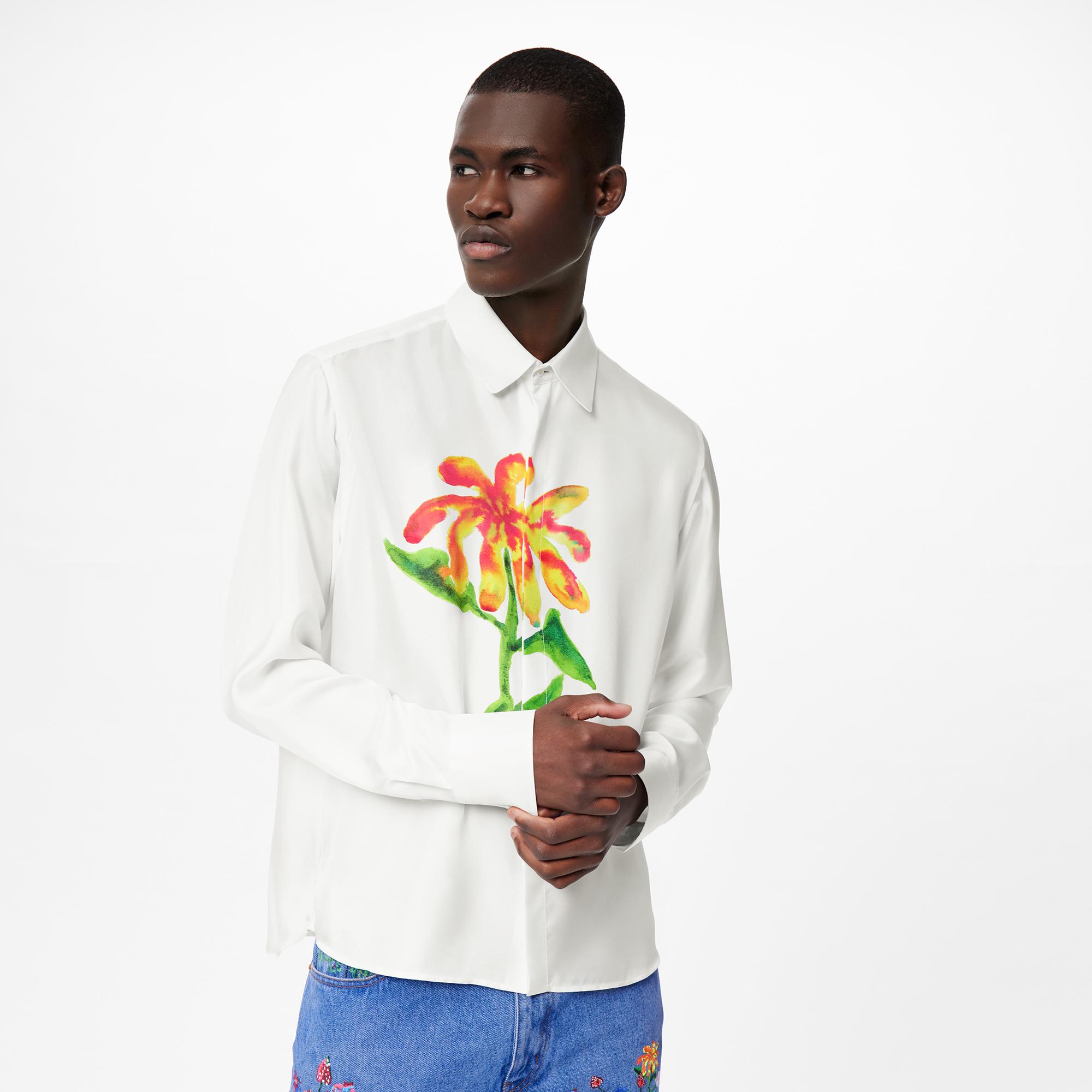 Printed Flower Long Sleeve Silk Shirt 
