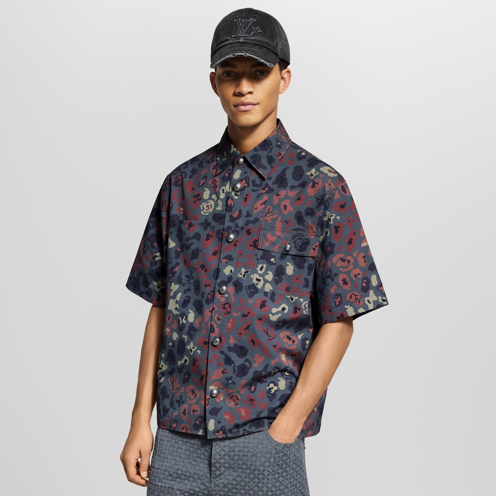 Printed Short-Sleeved Workwear Shirt  in Men