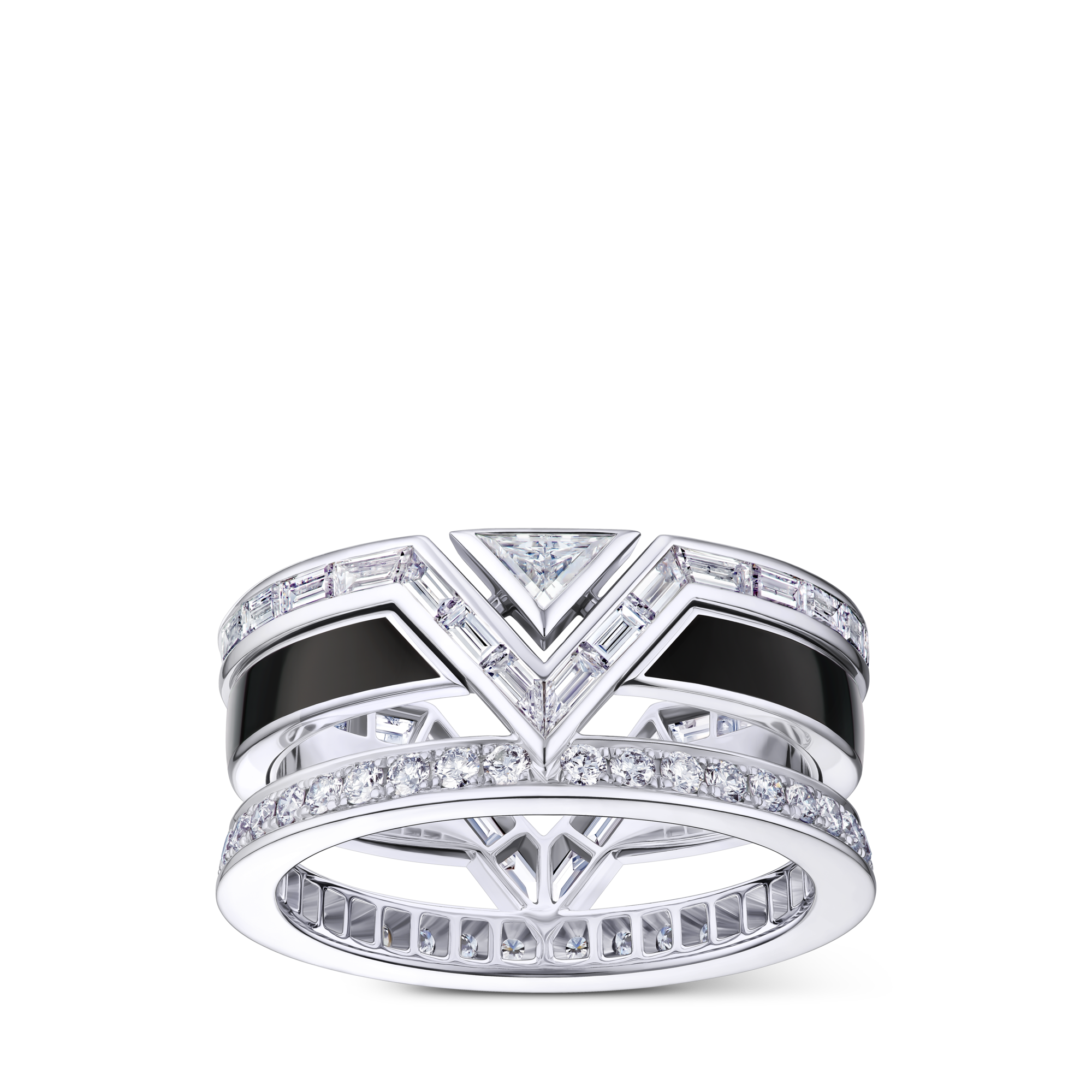 Pure V Ring, White Gold, Black Lacquer and Diamonds  in Jewelry