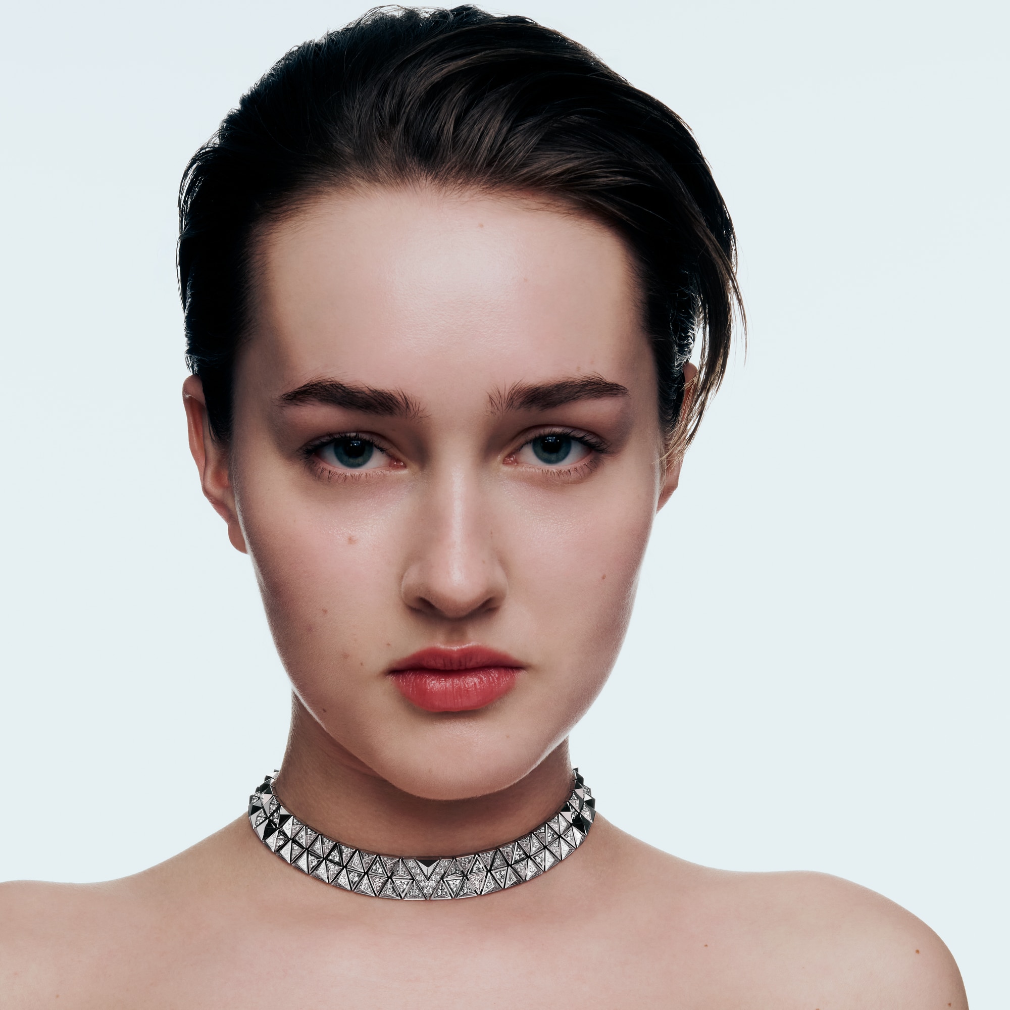 Pure V Two-Row Necklace, White Gold and Diamonds  in Jewelry