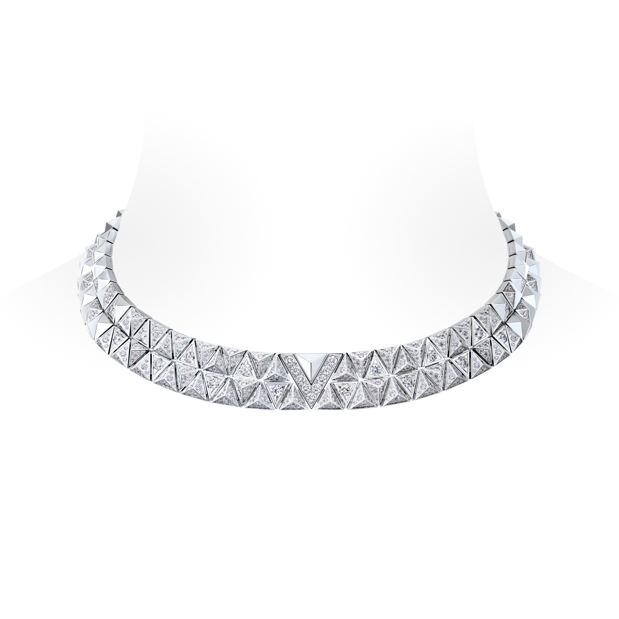 Pure V Two-Row Necklace, White Gold and Diamonds  in Jewelry