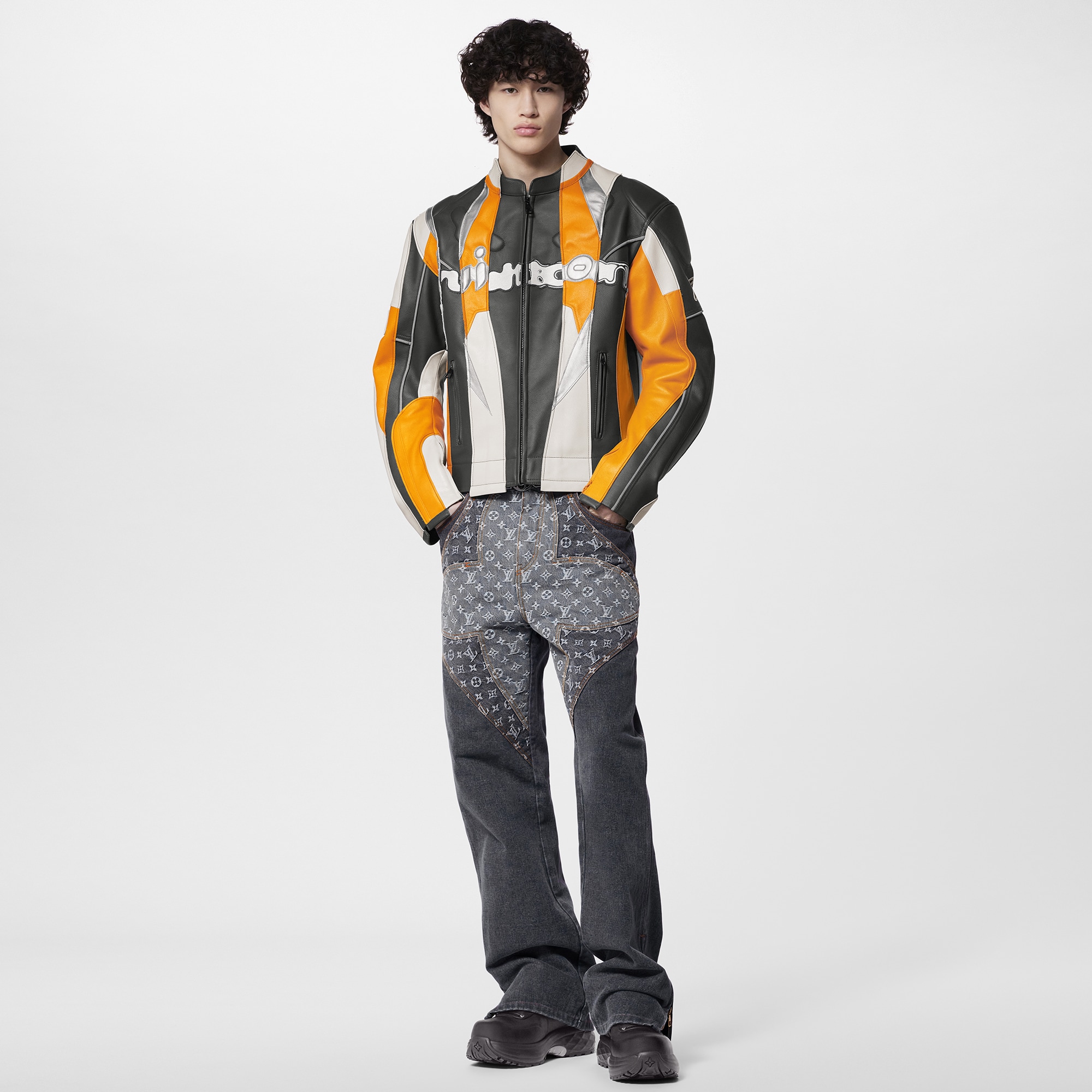 Reconstructed Leather Biker Jacket  in Men