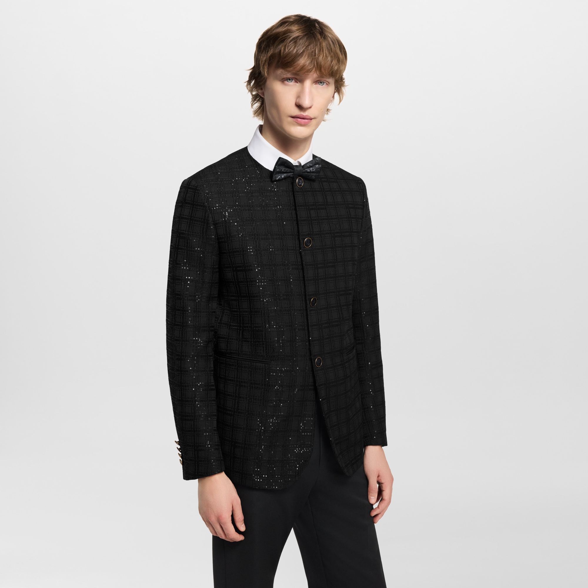 Sequin-Embroidered Collarless Jacket  in Men