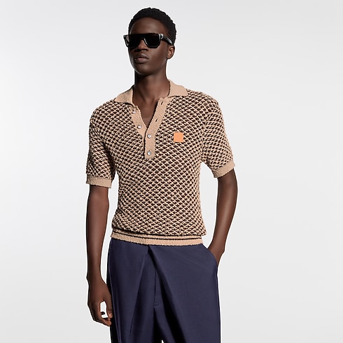 Short-Sleeved Knitted Mesh Polo in Men's Ready to Wear T-shirts and Polos collections by Louis Vuitton (Product zoom)