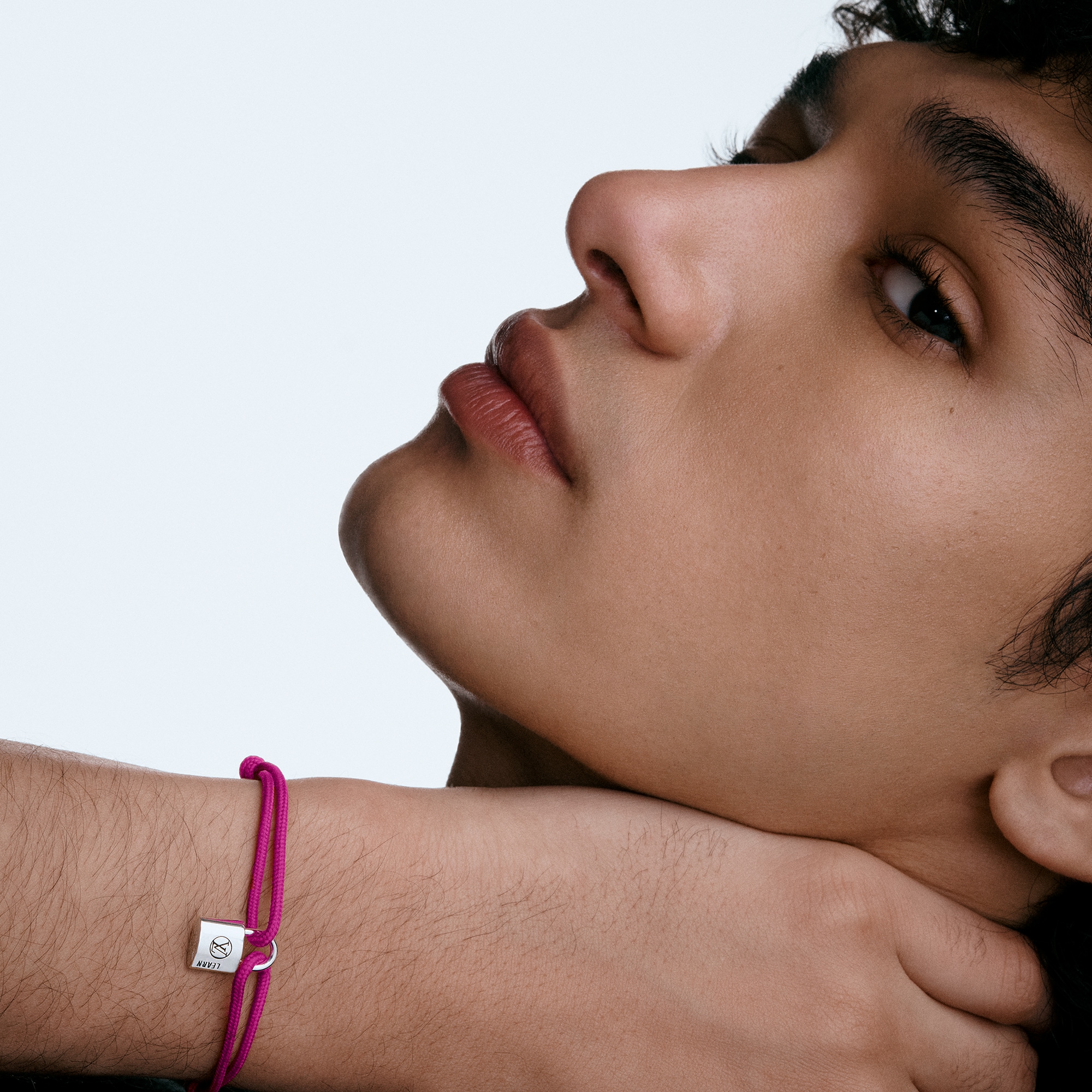 Silver Lockit Bracelet, Sterling Silver Black Laquered and Pink Polyester Cord  in Jewelry