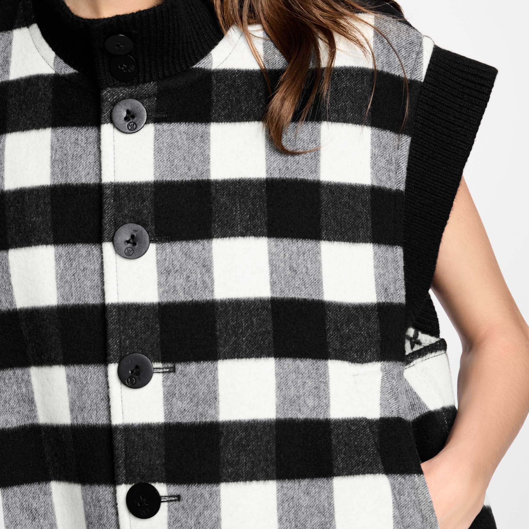 Sleeveless Check Bomber Jacket  in Women