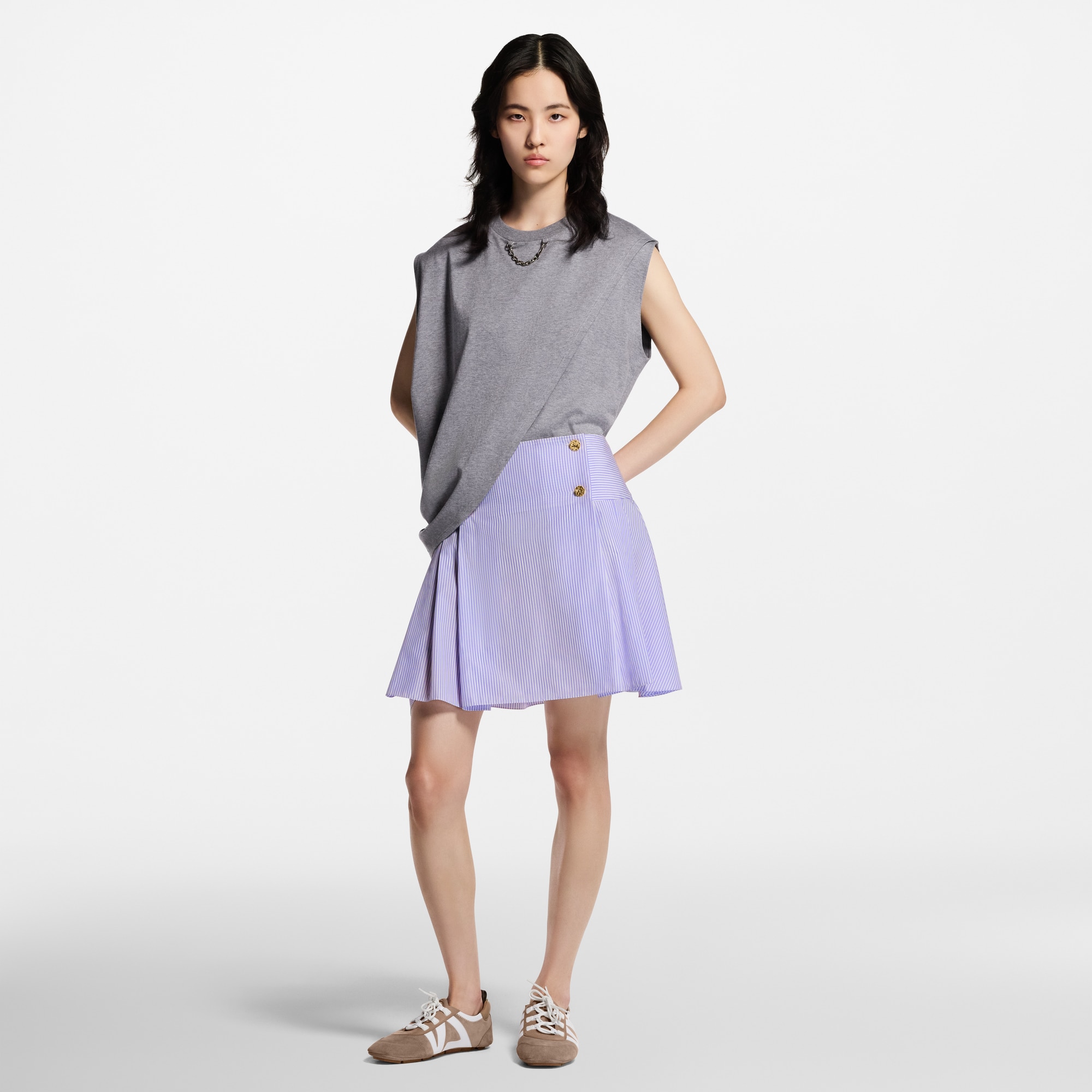 Striped Hammered Button Skirt  in Women