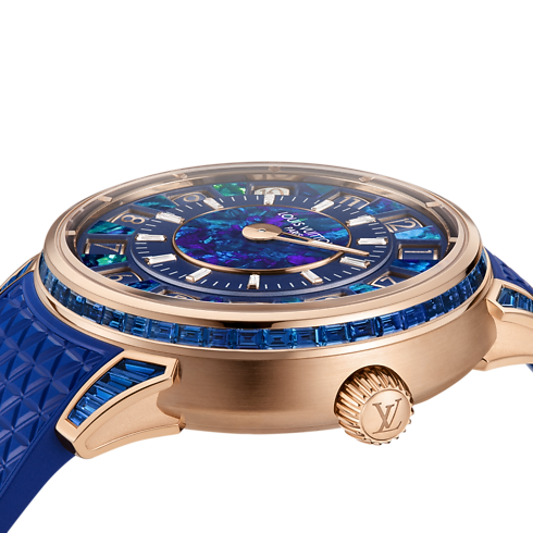 Tambour Spin Time, Automatic, 39.5mm, Rose gold, opal and sapphires in Watches's All Watches } collections by Louis Vuitton (Product zoom)