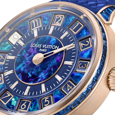 Tambour Spin Time, Automatic, 39.5mm, Rose gold, opal and sapphires in Watches's All Watches } collections by Louis Vuitton (Product zoom)