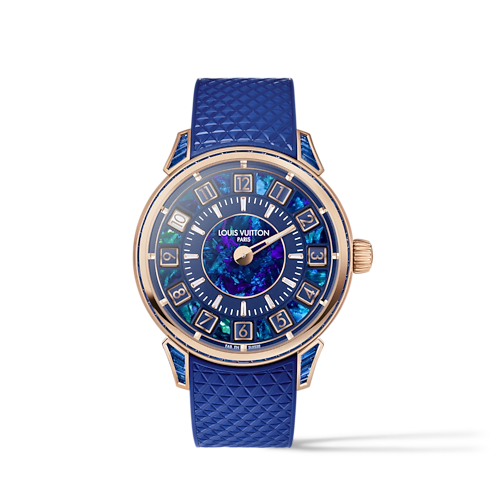 Tambour Spin Time, Automatic, 39.5mm, Rose gold, opal and sapphires in Watches's All Watches } collections by Louis Vuitton (Product zoom)