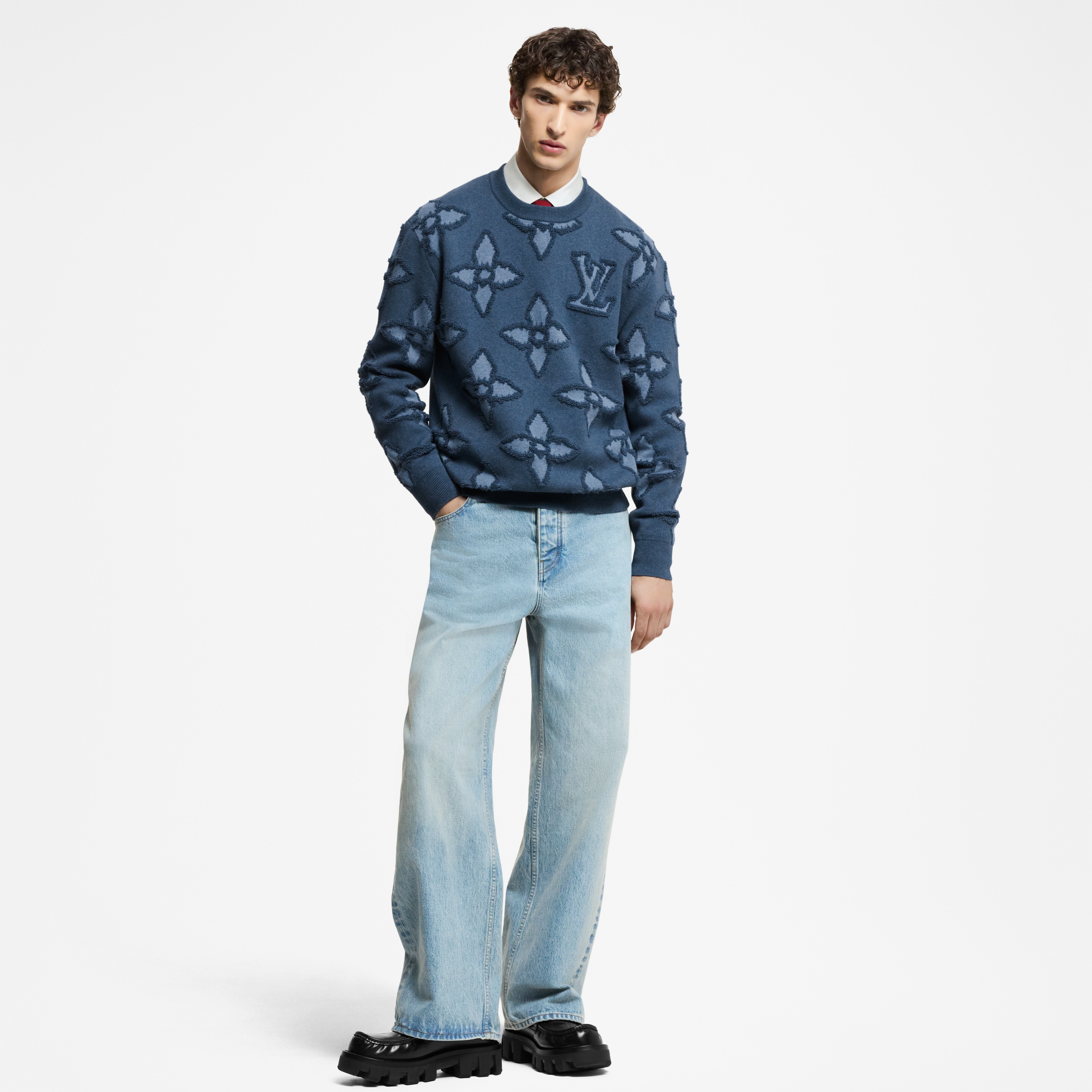 Textured Cotton Crewneck    in Men