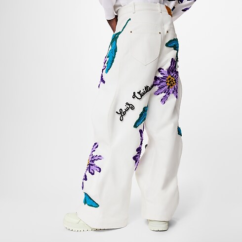 Thistle-Embroidered Wavy Denim Pants in Men's Ready to Wear Pants collections by Louis Vuitton (Product zoom)
