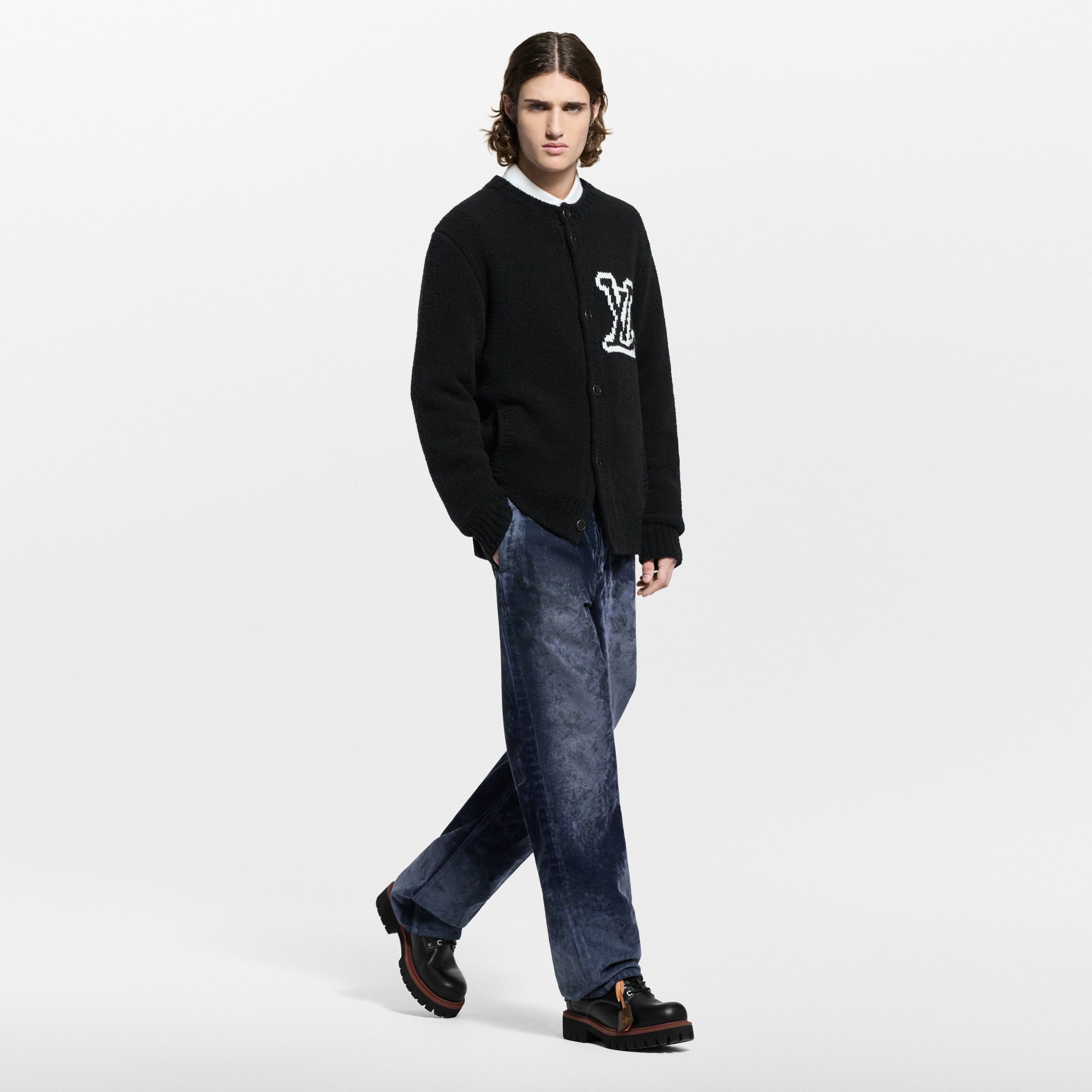 Velvet Denim Pants With Monogram Details  in Men