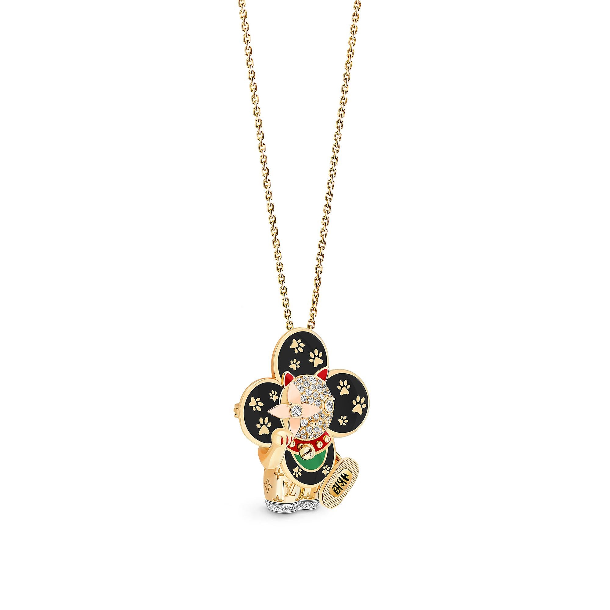 Vivienne Maneki Neko Pendant, 3 Golds, Lacquer & Diamonds  in Jewelry