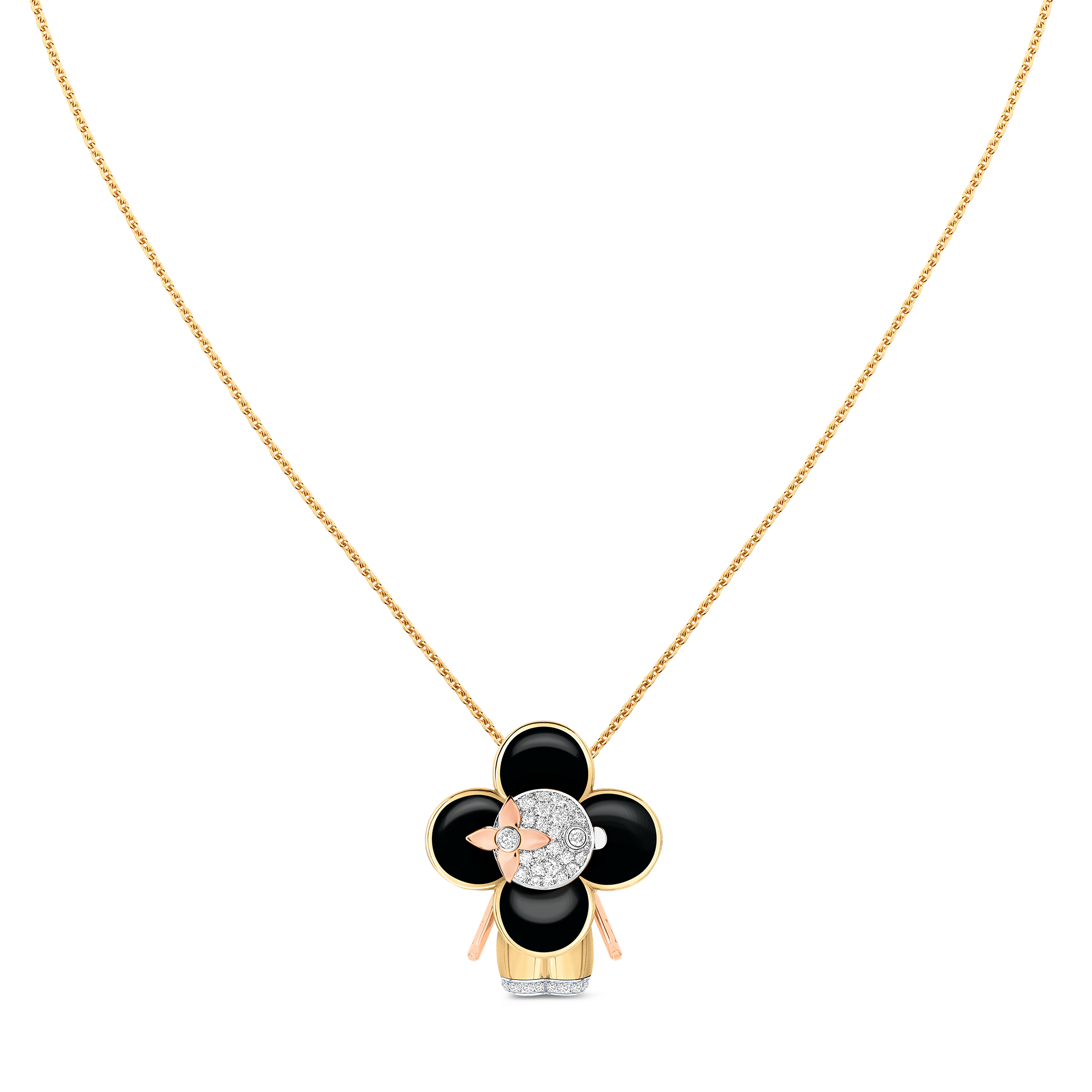 Vivienne pendant, 3 golds, black lacquer & diamonds  in Jewelry