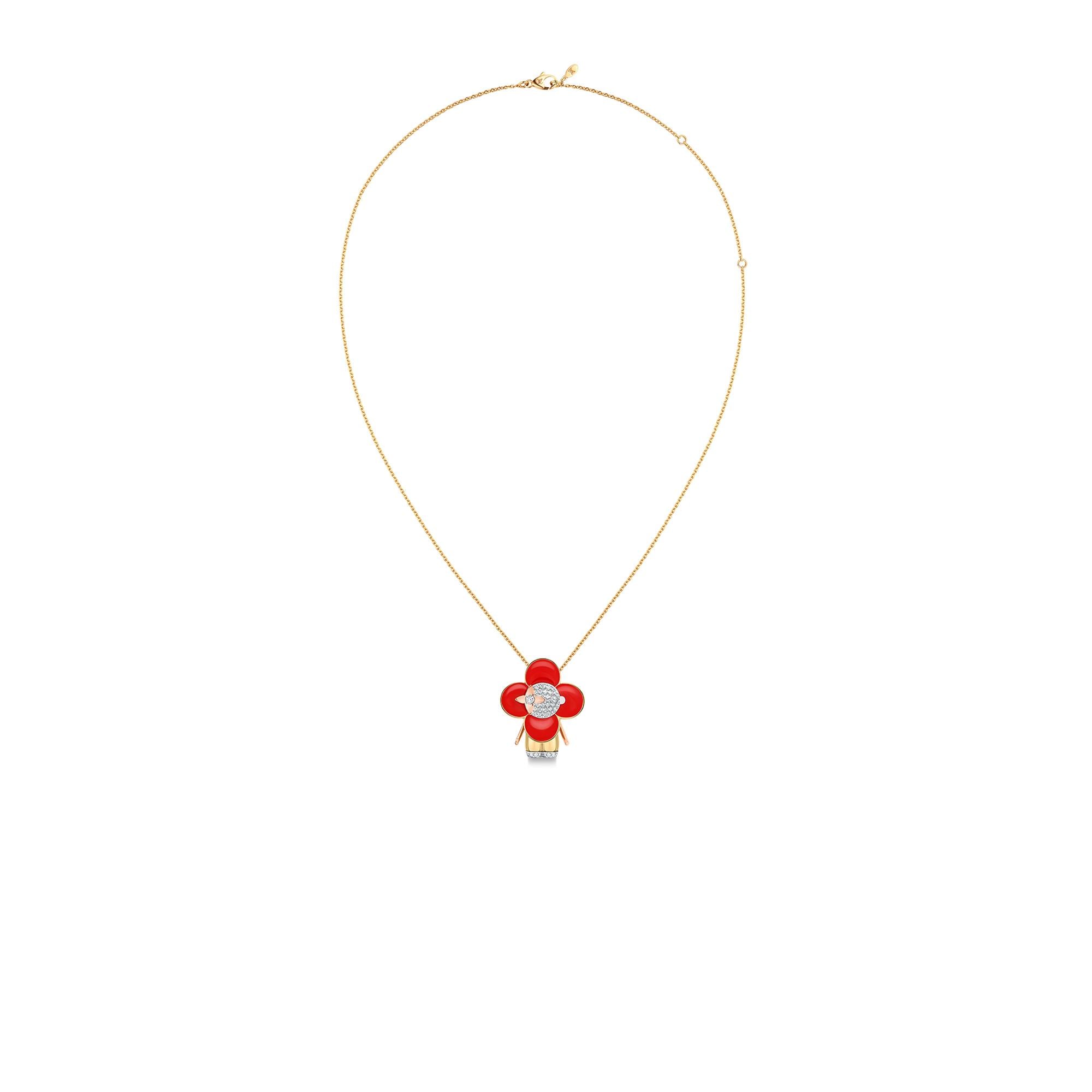 Vivienne pendant, 3 golds, red lacquer & diamonds  in Jewelry