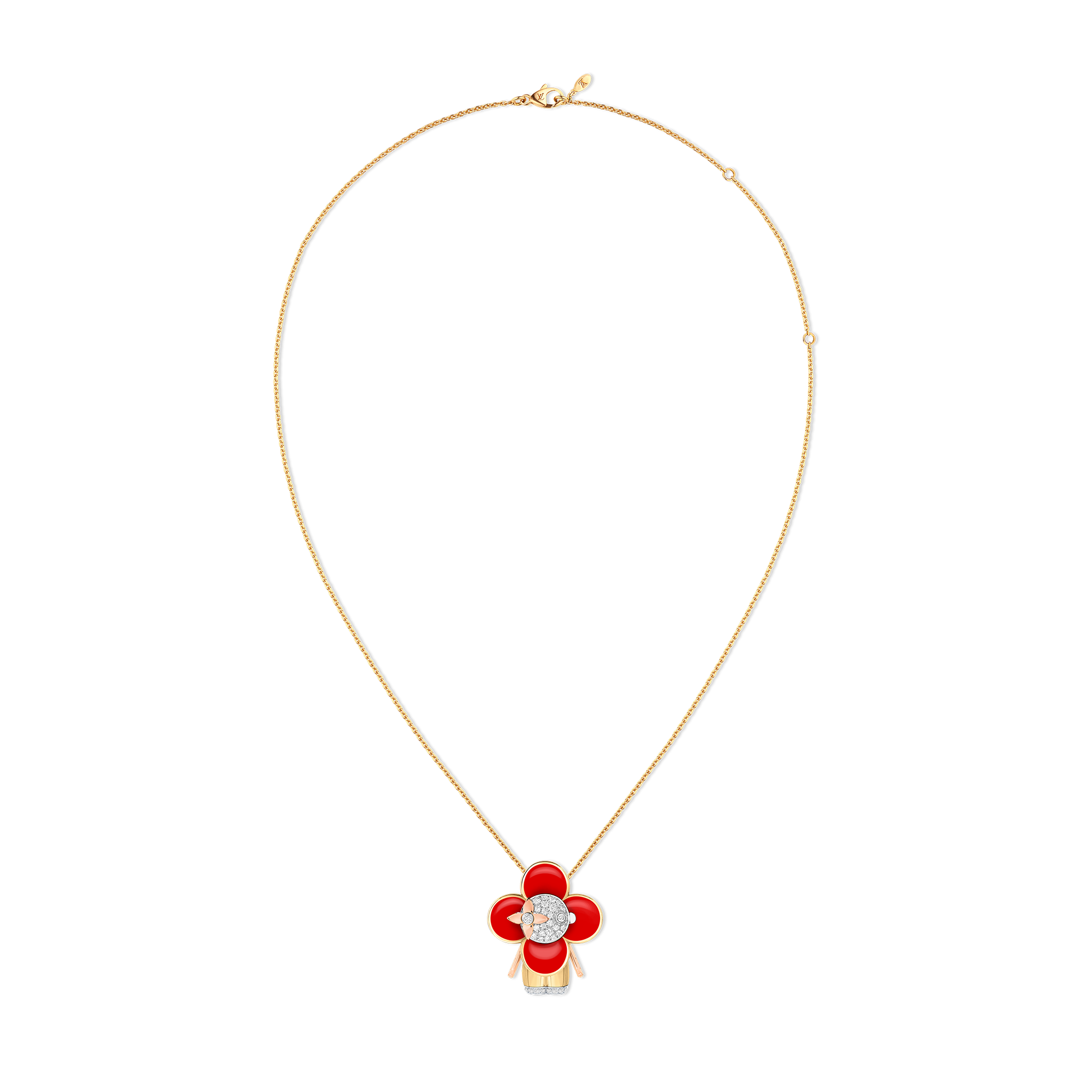 Vivienne pendant, 3 golds, red lacquer & diamonds  in Jewelry