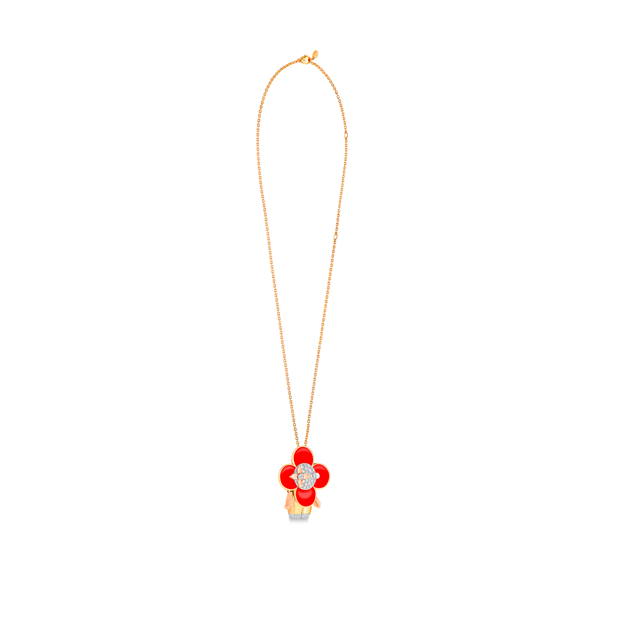 Vivienne pendant, 3 golds, red lacquer & diamonds  in Jewelry