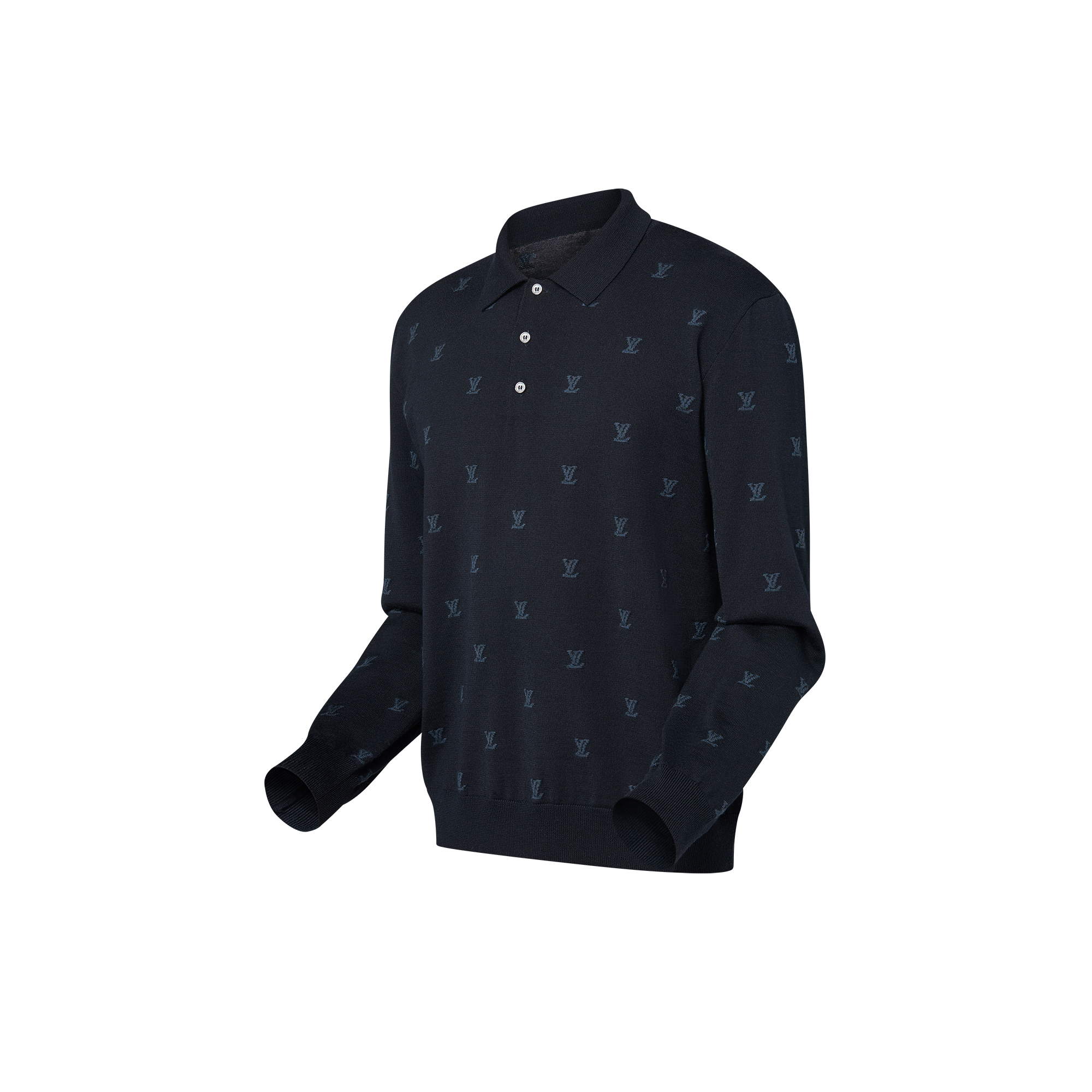Wool, Silk And Cashmere-Blend Long Sleeve LV Blason Polo  in Men