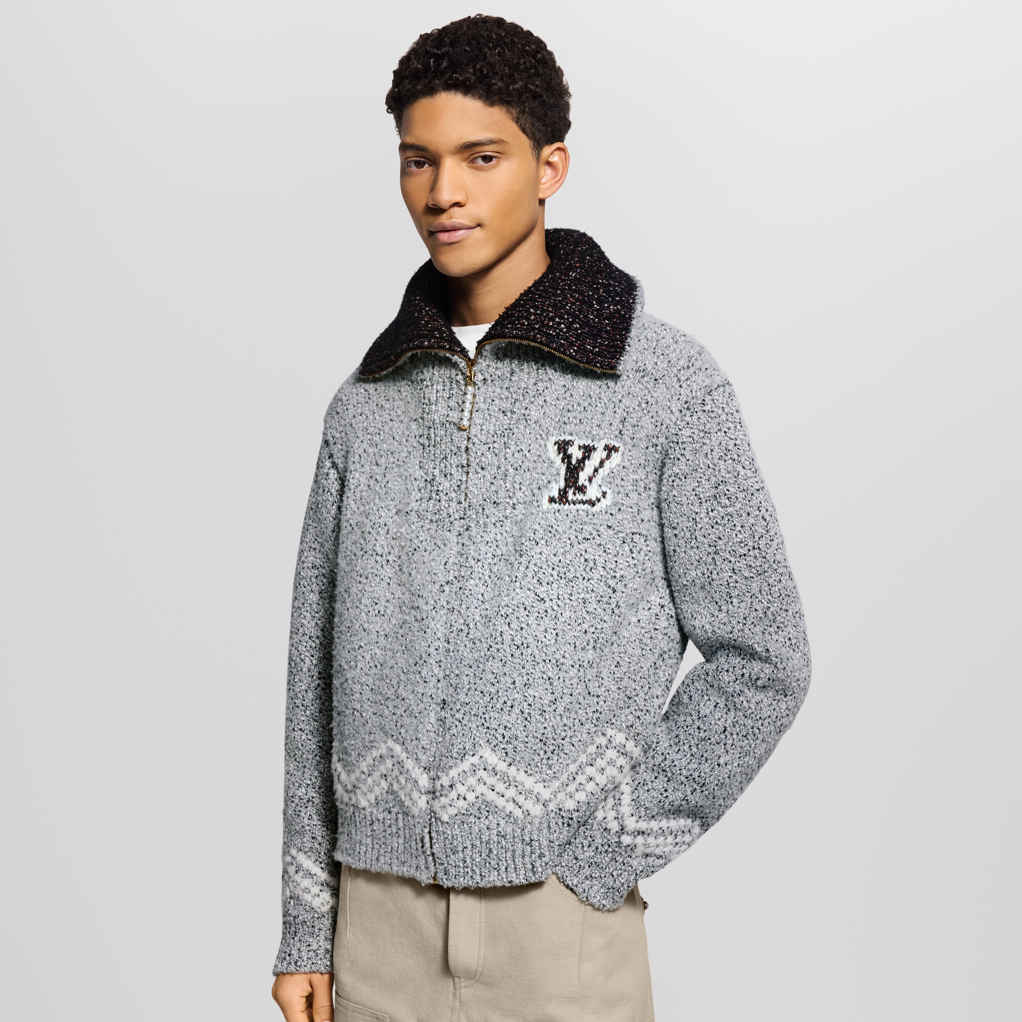 Zippered Knitted Blouson  in Men